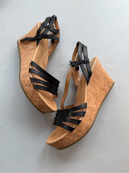 UGG Shoes - UGG Brigitte Wedge Sandals Leather Cork Platform Black Tan 7.5